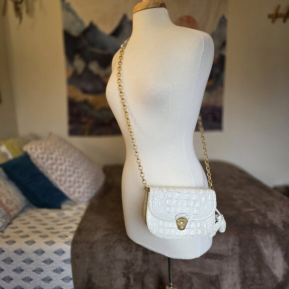 Brahmin Eloise Roses Crossbody Bag White Croc Embossed Brass Chain Rare - Picture 7 of 16